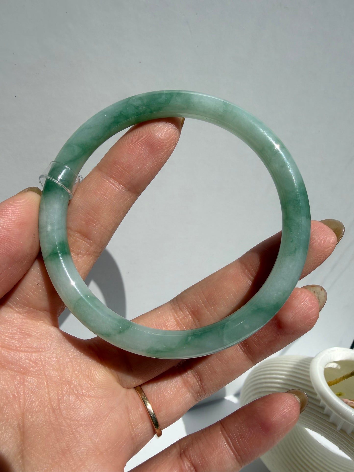 Green Floating Flower Certified Natural Type A Myanmar Jadeite Jade Bangle