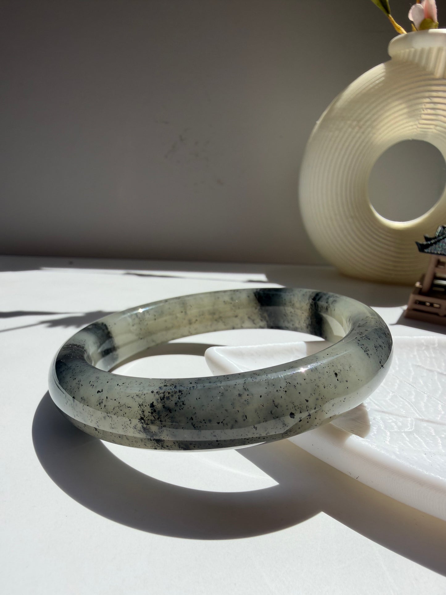 Ink Wash Certfied Natural Type A Hetian Nephrite Jade Bangle