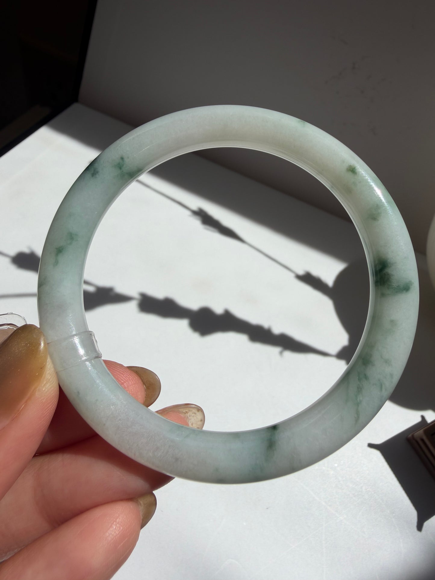 Floating Green Flower Certified Natural Type A Myanmar Jadeite Jade Bangle