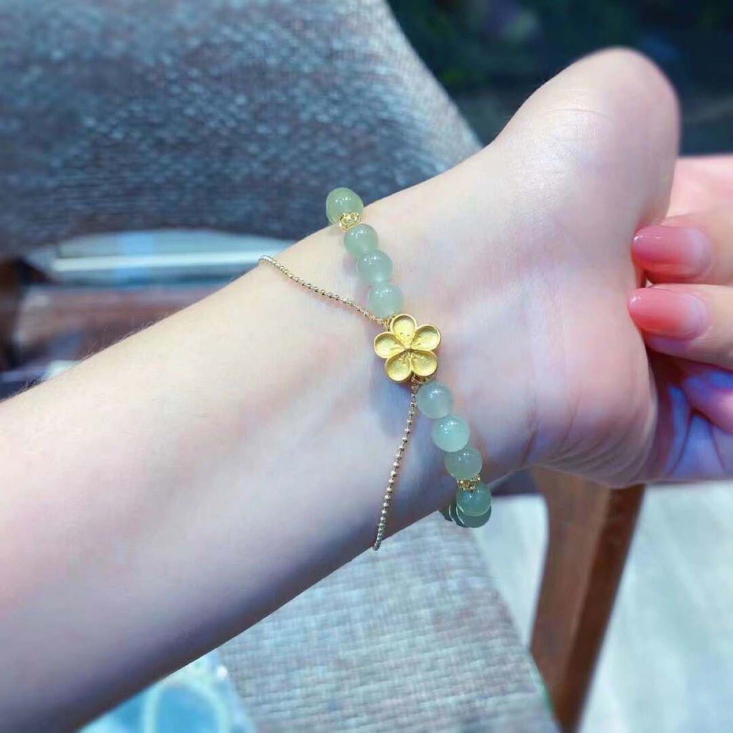 Hetian Jade Flower Bracelet